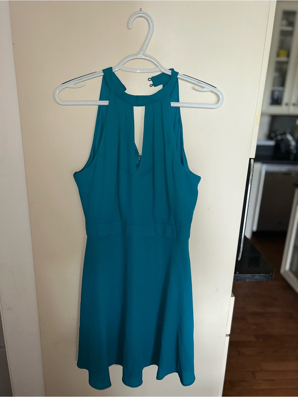 Express Teal Halter Fit & Flare Dress Size 8 Keyhole Cocktail Dress